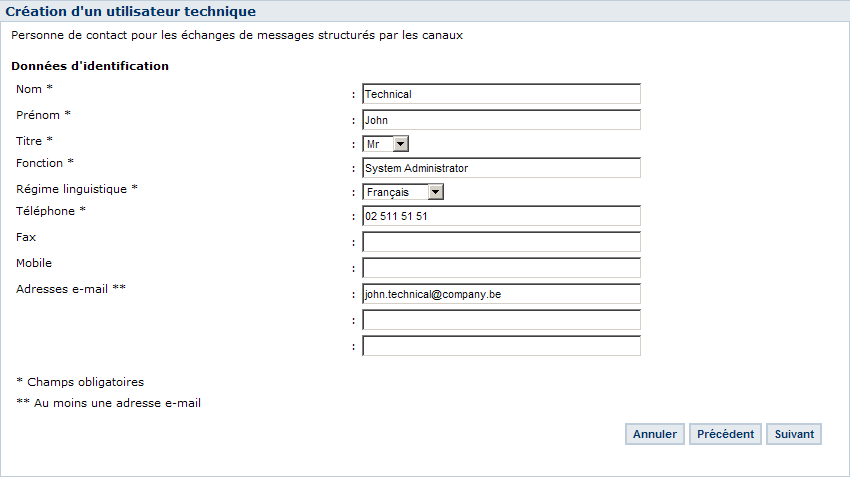 Cr&eacute;ation d'un utilisateur technique
